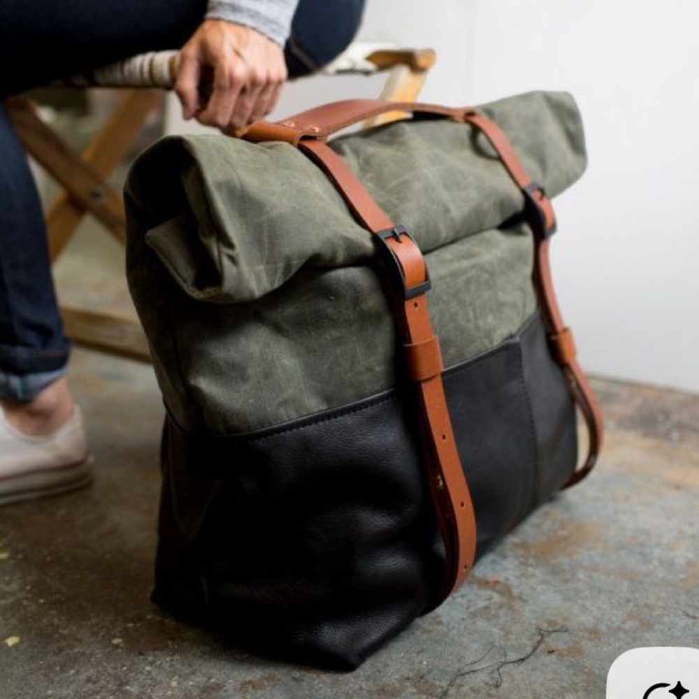 Awl Snap Waxed Canvas Leather Adjustable Backpack Tote Olive Green Black Tan - Picture 4 of 16